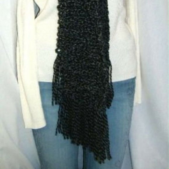 Black Scarf 88"x5" Long Goth Chunky Handmade Crochet Hand Knit Unisex Retro NWT - Picture 8 of 10